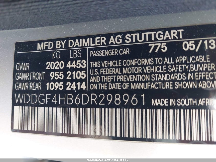 2013 Mercedes-benz C-klasse VIN WDDGF4HB6DR298961 IAAI salvage auction — FRONT END, Salvage Title, sold $2,000 on 2026-08-06 (photo 9)