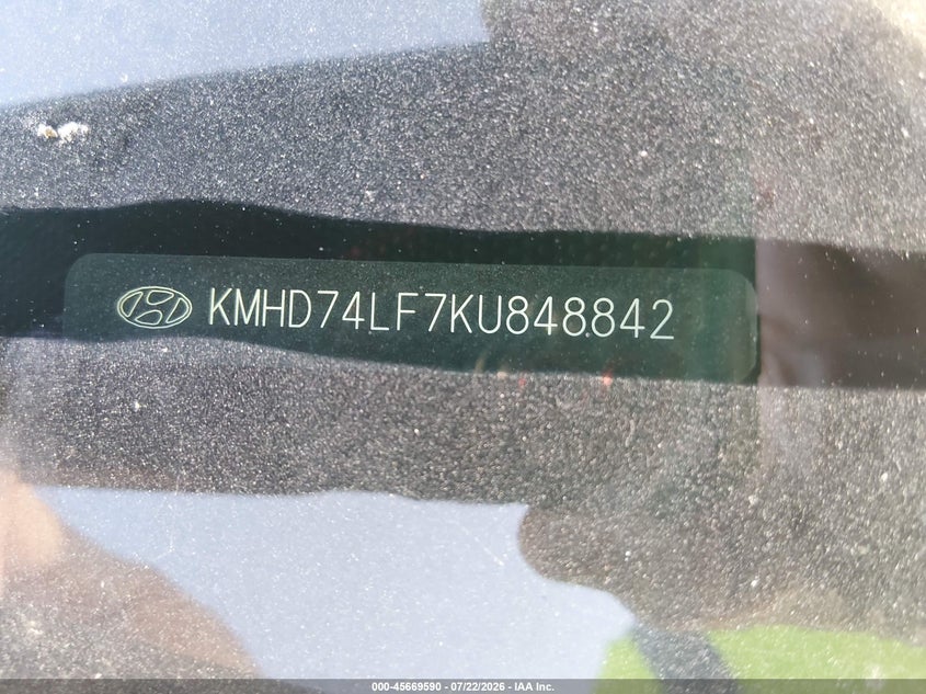 2019 Hyundai Elantra VIN KMHD74LF7KU848842 IAAI salvage auction — NORMAL WEAR, Original (Texas), sold $1,650 on 2026-07-27 (photo 9)