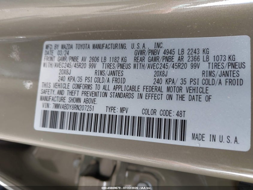 2024 Mazda Cx-50 VIN 7MMVABDY8RN207251 IAAI salvage auction — FRONT END, Salvage Title, sold $9,200 on 2026-08-01 (photo 9)
