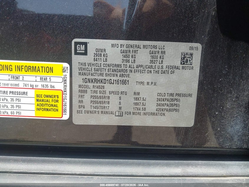 2016 Chevrolet Traverse VIN 1GNKRHKD1GJ161661 IAAI salvage auction — UNDERCARRIAGE, Original (Texas), sold $1,250 on 2026-09-02 (photo 9)