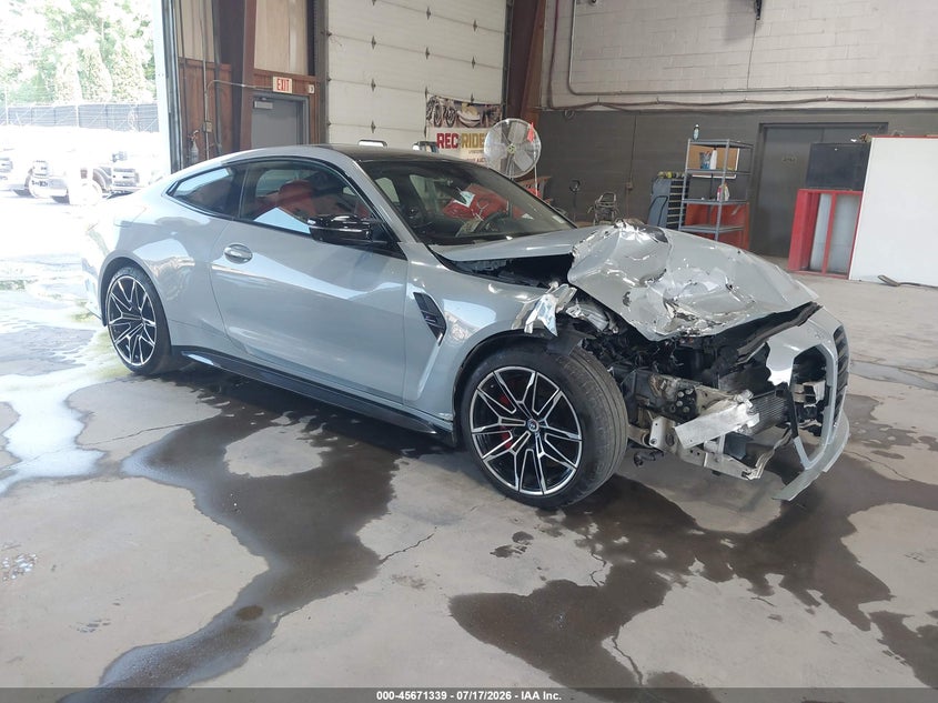 2023 BMW M4 VIN WBS43AZ06PCL83400 IAAI salvage auction — RIGHT FRONT, Clear (New York), sold $27,000 on 2026-07-22 (photo 1)