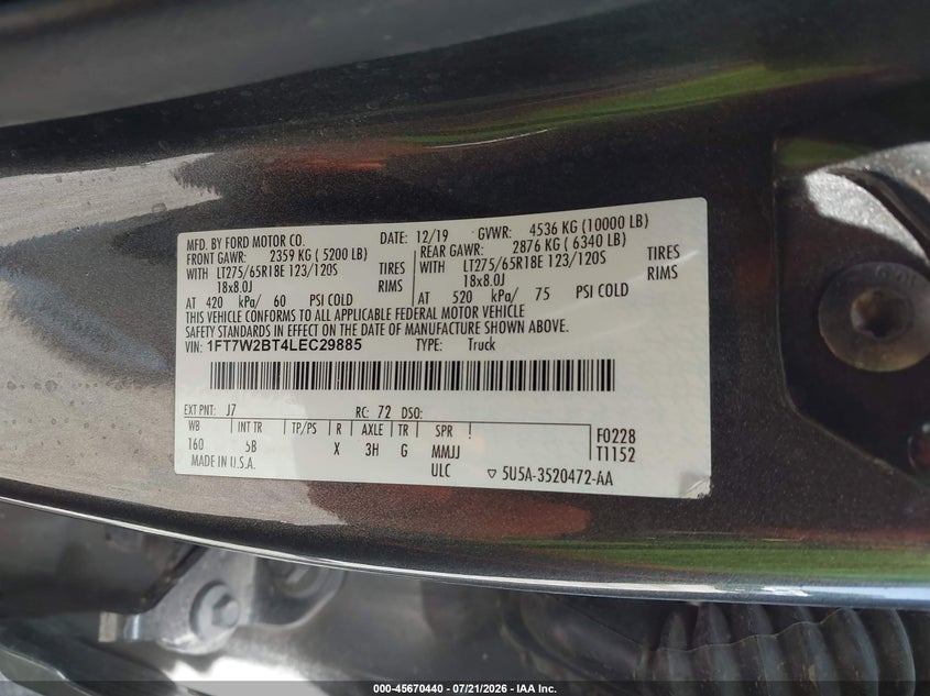 2020 Ford F250 VIN 1FT7W2BT4LEC29885 IAAI salvage auction — RIGHT FRONT, Salvage Title, sold $20,300 on 2026-08-28 (photo 9)