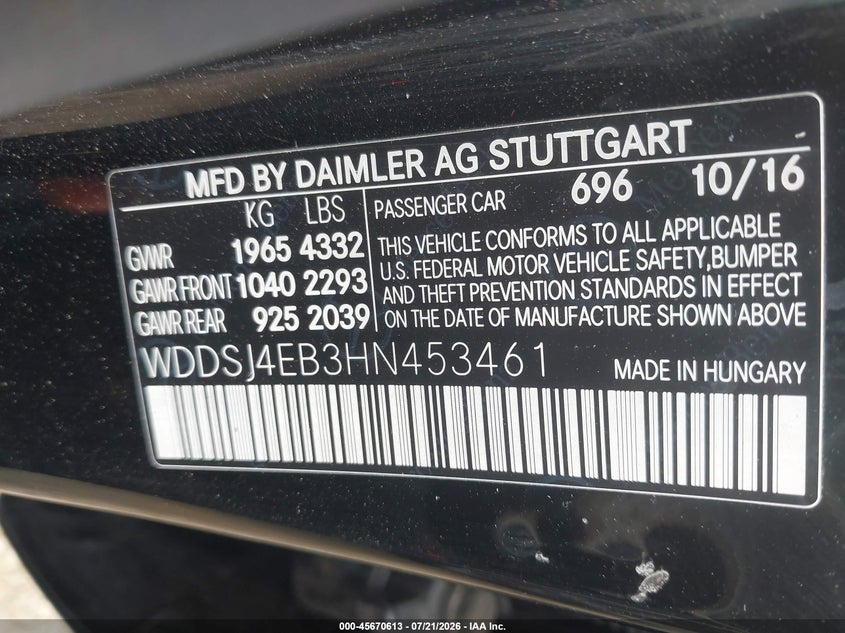 2017 Mercedes-benz Cla-klasse VIN WDDSJ4EB3HN453461 IAAI salvage auction — LEFT FRONT, Salvage (Ohio), sold $1,900 on 2026-08-02 (photo 9)
