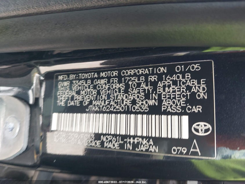 2005 Scion Xa VIN JTKKT624250110535 IAAI salvage auction — NORMAL WEAR, Clear-Dealer Only (Oregon), sold $25 on 2026-07-23 (photo 9)