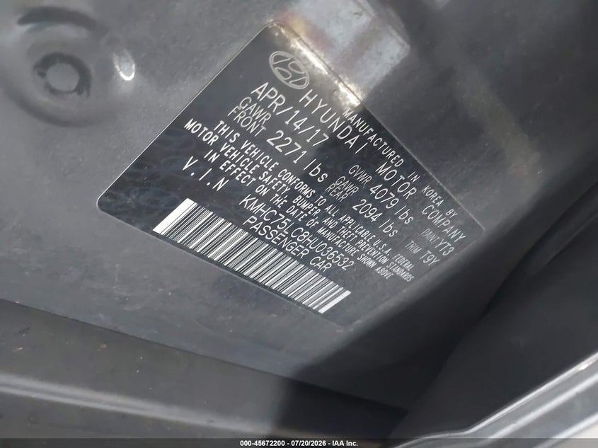 2017 Hyundai Ioniq hybrid VIN KMHC75LC8HU036532 IAAI salvage auction — NORMAL WEAR, Clear - Dealer Only (California), sold $25 on 2026-07-28 (photo 9)
