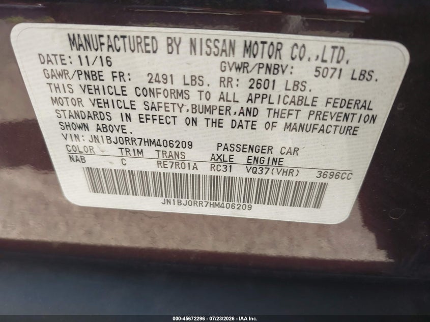 2017 Infiniti Qx50 VIN JN1BJ0RR7HM406209 IAAI salvage auction — RIGHT FRONT, Salvage (Connecticut), sold $1,300 on 2026-07-30 (photo 9)