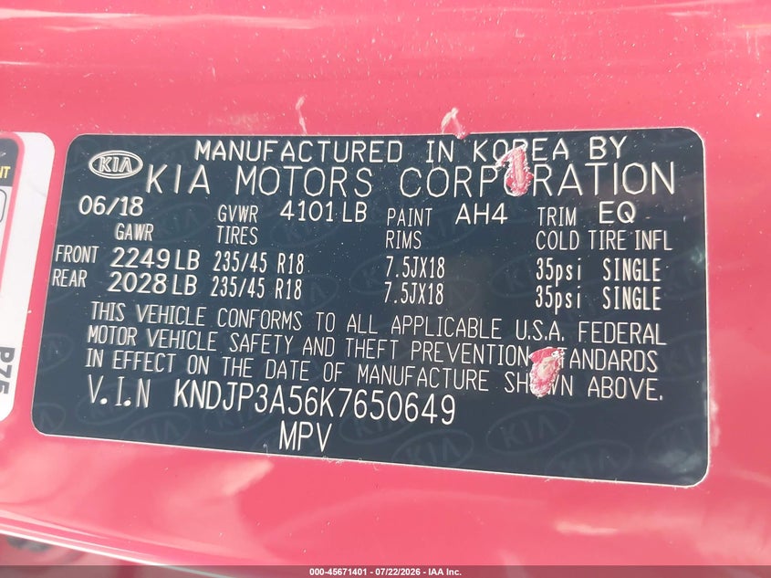 2019 Kia Soul VIN KNDJP3A56K7650649 IAAI salvage auction — VANDALISM, Salvage Title, sold $2,800 on 2026-08-02 (photo 9)