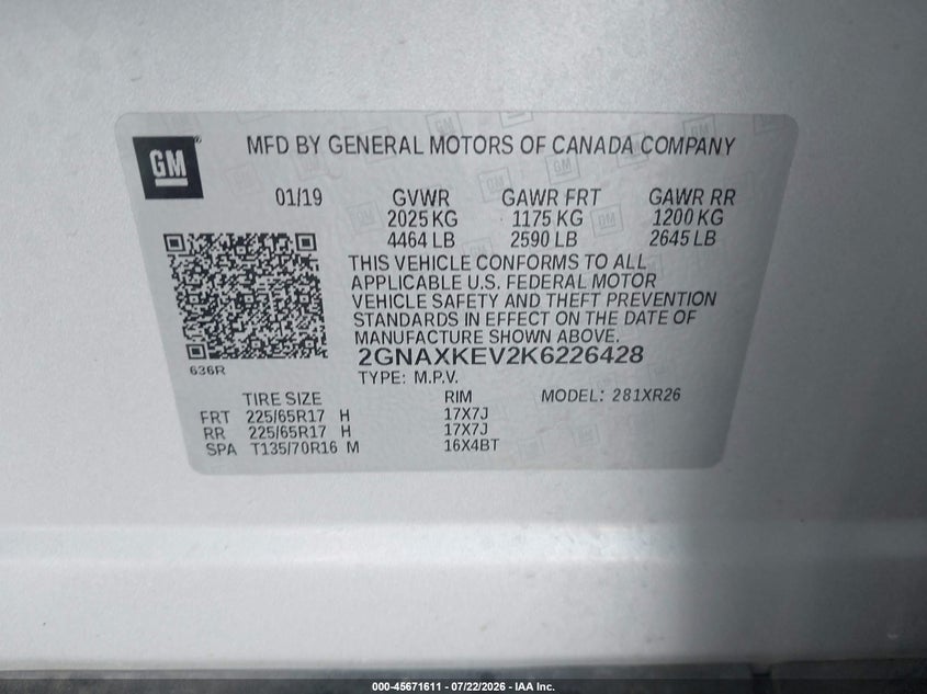 2019 Chevrolet Equinox VIN 2GNAXKEV2K6226428 IAAI salvage auction — SIDE, Salvage (Texas), sold $2,950 on 2026-08-03 (photo 9)