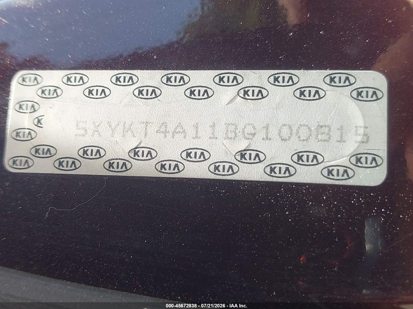 2011 Kia Sorento VIN 5XYKT4A11BG100815 IAAI salvage auction — NORMAL WEAR, Original (Texas), sold $25 on 2026-07-30 (photo 9)