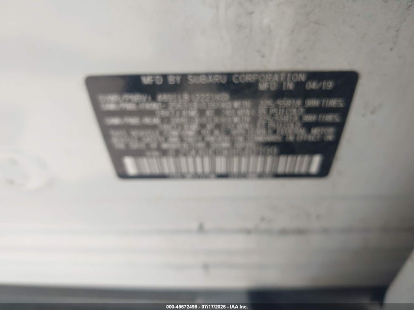 2019 Subaru Forester VIN JF2SKAUC0KH540399 IAAI salvage auction — NORMAL WEAR, Salvage Title, sold $2,550 on 2026-07-29 (photo 9)
