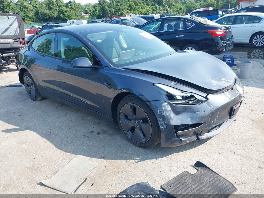 2023 Tesla Model 3 VIN 5YJ3E1EA7PF668542 IAAI salvage auction — FRONT & REAR, Wait Title, sold $6,600 on 2026-08-01 (photo 1)