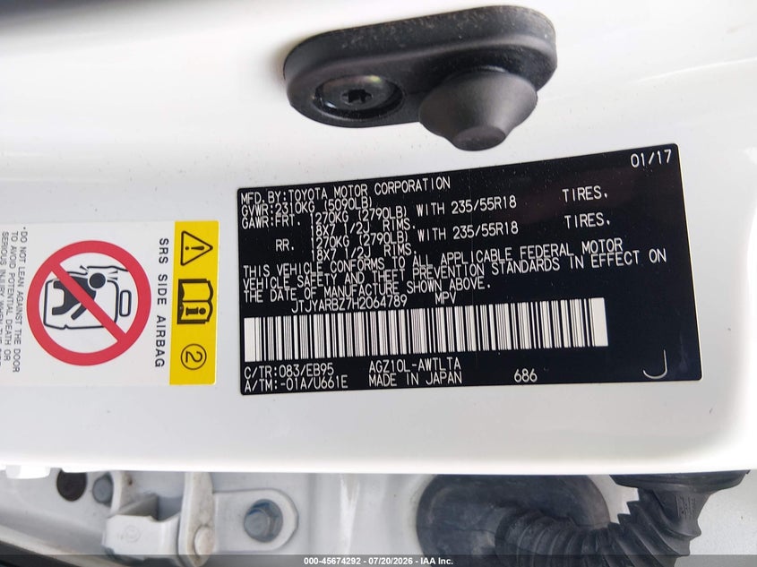 2017 Lexus Nx VIN JTJYARBZ7H2064789 IAAI salvage auction — UNKNOWN, Salvage Title, sold $6,700 on 2026-08-02 (photo 9)