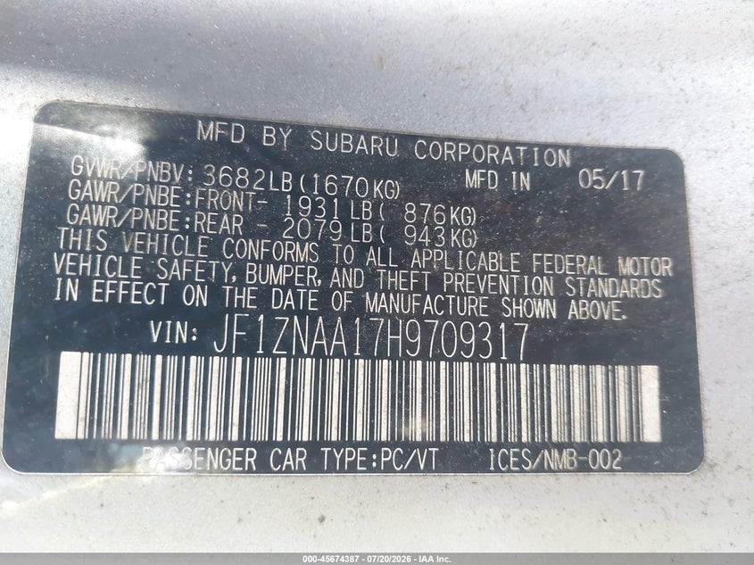 2017 Toyota Gr 86 VIN JF1ZNAA17H9709317 IAAI salvage auction — FRONT END, Clear (South Carolina), sold $2,050 on 2026-07-28 (photo 9)