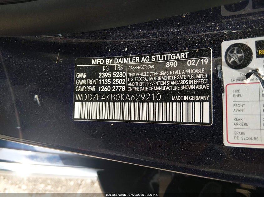 2019 Mercedes-benz E-klasse VIN WDDZF4KB0KA629210 IAAI salvage auction — FRONT END, Wait Title, sold $14,000 on 2026-08-16 (photo 9)