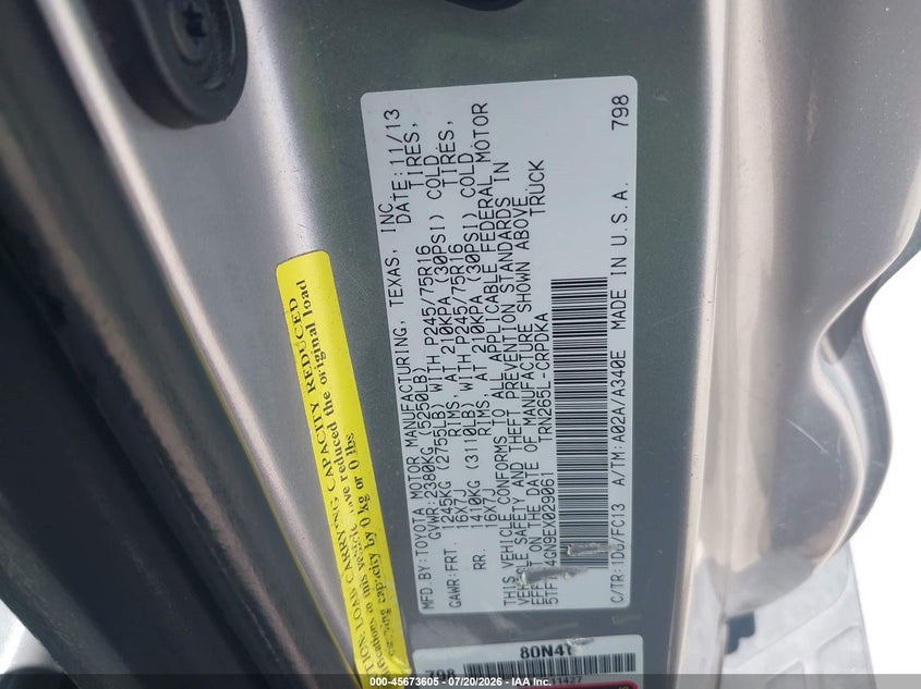 2014 Toyota Tacoma VIN 5TFTX4GN9EX029061 IAAI salvage auction — SIDE, Salvage Title, sold $4,050 on 2026-08-02 (photo 9)