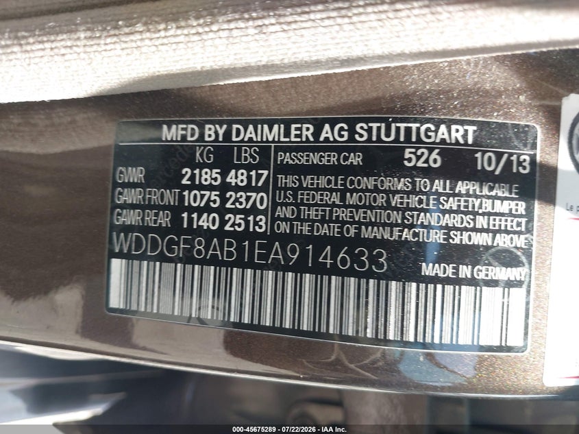2014 Mercedes-benz C-klasse VIN WDDGF8AB1EA914633 IAAI salvage auction — FRONT END, Wait Title, sold $2,200 on 2026-09-05 (photo 9)