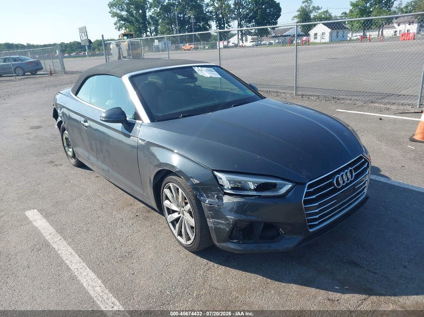 2018 Audi A5 VIN WAUYNGF55JN015806 IAAI salvage auction — FRONT END, Wait Title, sold $25 on 2026-07-30 (photo 1)