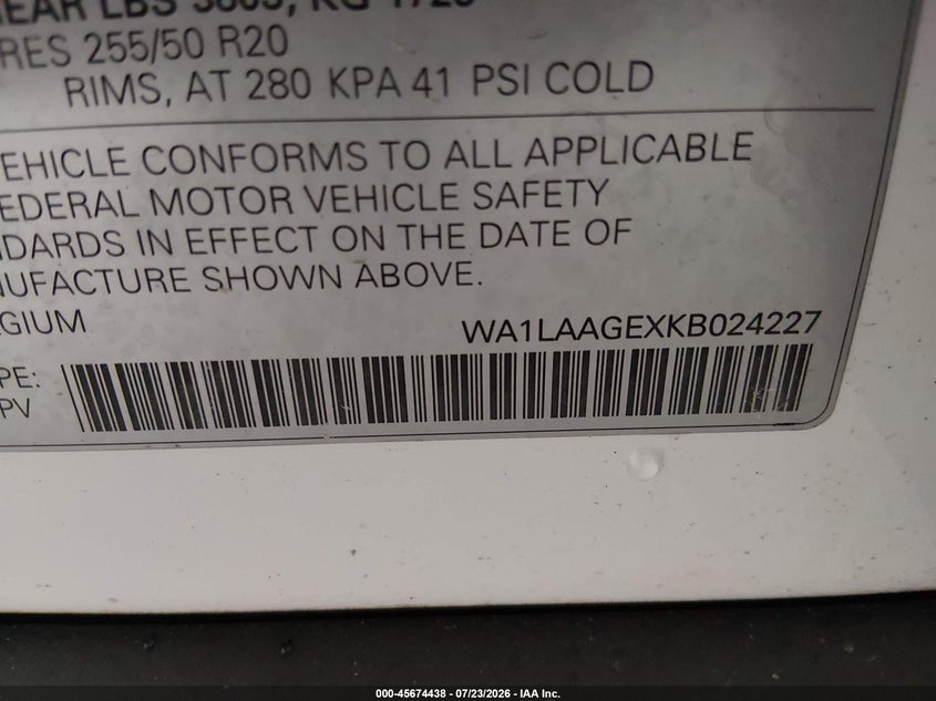 2019 Audi E-tron VIN WA1LAAGEXKB024227 IAAI salvage auction — LEFT FRONT, Salvage (North Carolina), sold $8,150 on 2026-09-04 (photo 9)