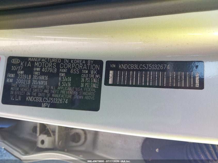 2018 Kia Niro VIN KNDCB3LC5J5132674 IAAI salvage auction — NORMAL WEAR, Sf97 (California), sold $9,025 on 2026-07-30 (photo 9)