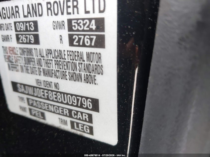 2014 Jaguar Xf VIN SAJWJ0EF8E8U09796 IAAI salvage auction — NORMAL WEAR, Clear-Dealer Only (North Carolina), sold $125 on 2026-07-28 (photo 9)