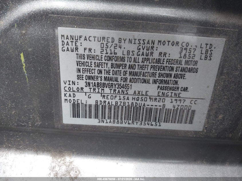 2024 Nissan Sentra VIN 3N1AB8BV6RY354651 IAAI salvage auction — FRONT END, Enterprise Vehicles Clear Only (Virginia), sold $9,000 on 2026-07-30 (photo 9)