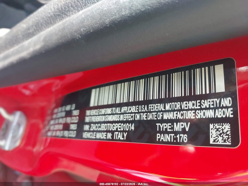2016 Jeep Renegade VIN ZACCJBDT0GPE01014 IAAI salvage auction — NORMAL WEAR, Clear (Colorado), sold $1,000 on 2026-08-04 (photo 9)