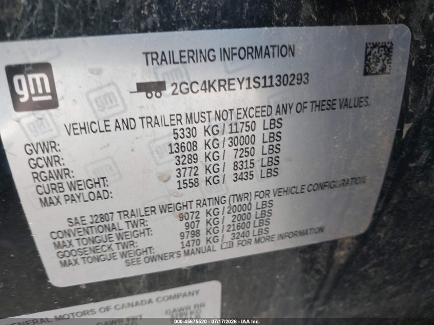 2025 Chevrolet Silverado VIN 2GC4KREY1S1130293 IAAI salvage auction — SIDE, Salvage Title, sold $18,600 on 2026-07-31 (photo 8)