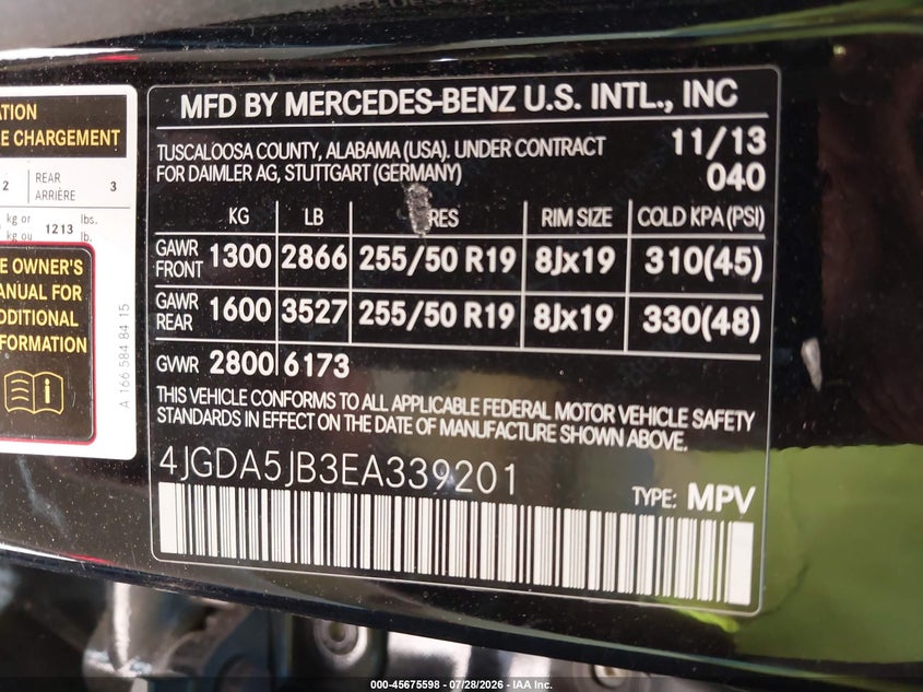 2014 Mercedes-benz M-klasse VIN 4JGDA5JB3EA339201 IAAI salvage auction — SIDE, Salvage (Texas), sold $4,600 on 2026-08-02 (photo 9)