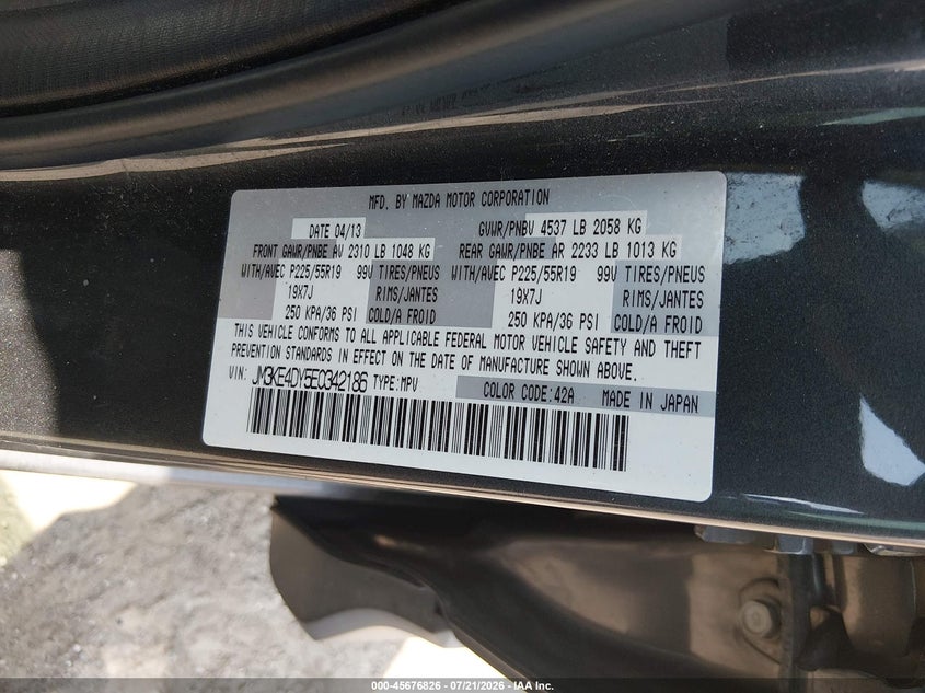 2014 Mazda Cx-5 VIN JM3KE4DY5E0342186 IAAI salvage auction — REAR END, Salvage (Iowa), sold $2,550 on 2026-09-01 (photo 9)