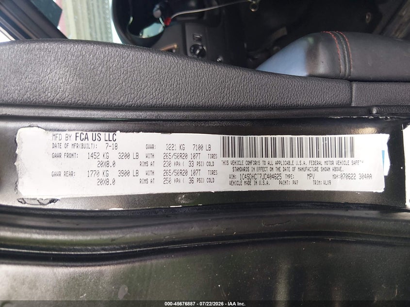2018 Dodge Durango VIN 1C4SDHCT7JC404625 IAAI salvage auction — RIGHT FRONT, Salvage (Arizona), sold $4,300 on 2026-07-28 (photo 9)