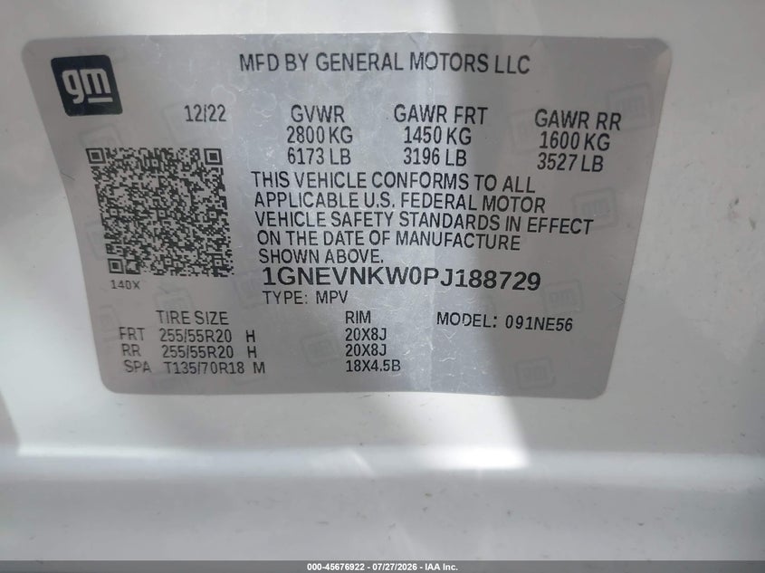 2023 Chevrolet Traverse VIN 1GNEVNKW0PJ188729 IAAI salvage auction — SIDE, Salvage (Missouri), sold $12,000 on 2026-09-02 (photo 9)