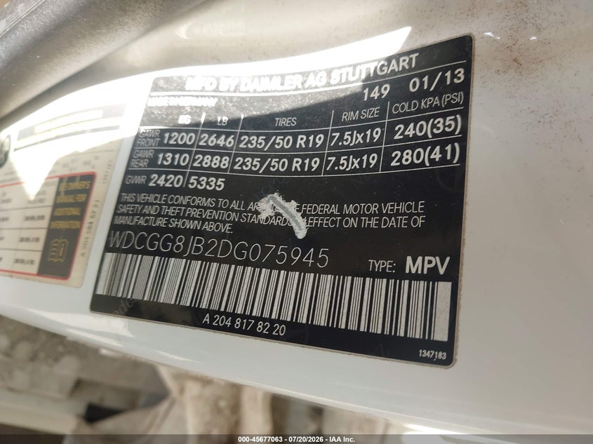 2013 Mercedes-benz Glk-class VIN WDCGG8JB2DG075945 IAAI salvage auction — NORMAL WEAR, Clear (Minnesota), sold $25 on 2026-07-29 (photo 9)