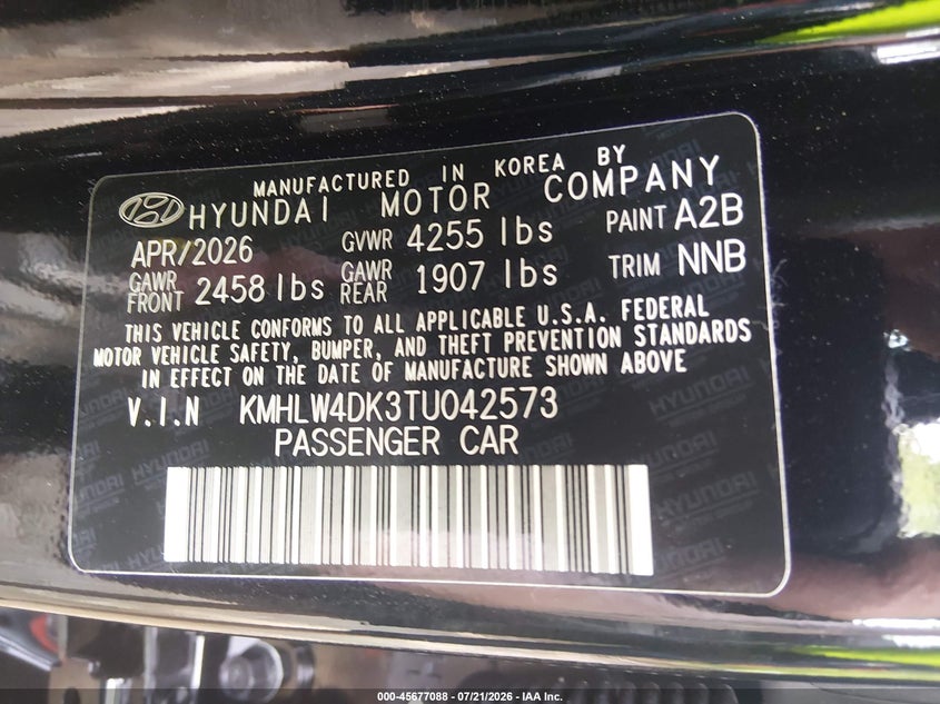 2026 Hyundai Elantra n VIN KMHLW4DK3TU042573 IAAI salvage auction — RIGHT FRONT, Salvage Title, sold $12,475 on 2026-09-01 (photo 9)