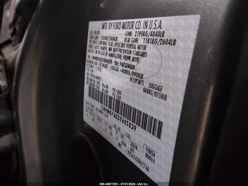 2003 Lincoln Ls VIN 1LNHM87AX3Y685839 IAAI salvage auction — FRONT END, Salvage (Idaho), sold $600 on 2026-09-04 (photo 9)