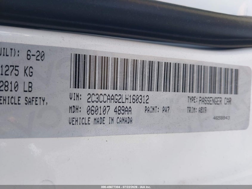 2020 Chrysler 300 VIN 2C3CCAAG2LH160312 IAAI salvage auction — SIDE, Wait Title, sold $1,950 on 2026-08-19 (photo 9)