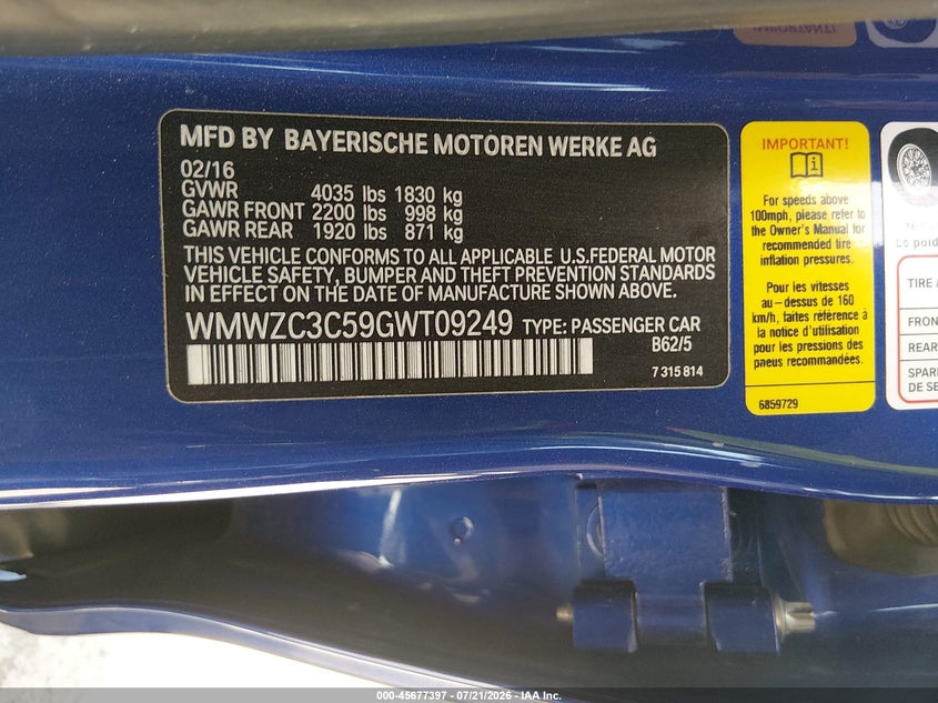 2016 Mini Countryman VIN WMWZC3C59GWT09249 IAAI salvage auction — FRONT END, Salvage Title, sold $1,050 on 2026-08-19 (photo 9)