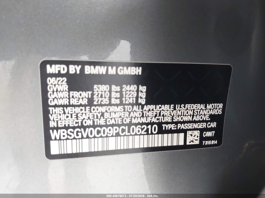 2023 BMW M8 VIN WBSGV0C09PCL06210 IAAI salvage auction — LEFT SIDE, Wait Title, sold $46,000 on 2026-08-17 (photo 9)