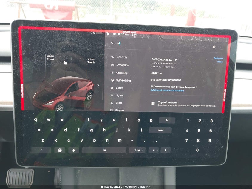 2023 Tesla Model y VIN 7SAYGDEE7PF660707 IAAI salvage auction — FRONT END, Bill Of Sale (Washington), sold $9,200 on 2026-07-29 (photo 7)