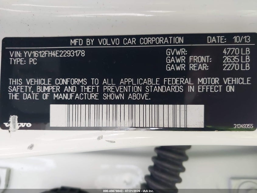 2014 Volvo S60 VIN YV1612FH4E2293178 IAAI salvage auction — NORMAL WEAR, Clear (Virginia), sold $400 on 2026-07-28 (photo 9)