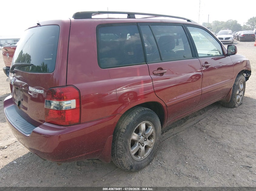 2007 Toyota Highlander VIN JTEEP21A270193424 IAAI salvage auction — NORMAL WEAR, Clear (Indiana), sold $700 on 2026-07-29 (photo 4)