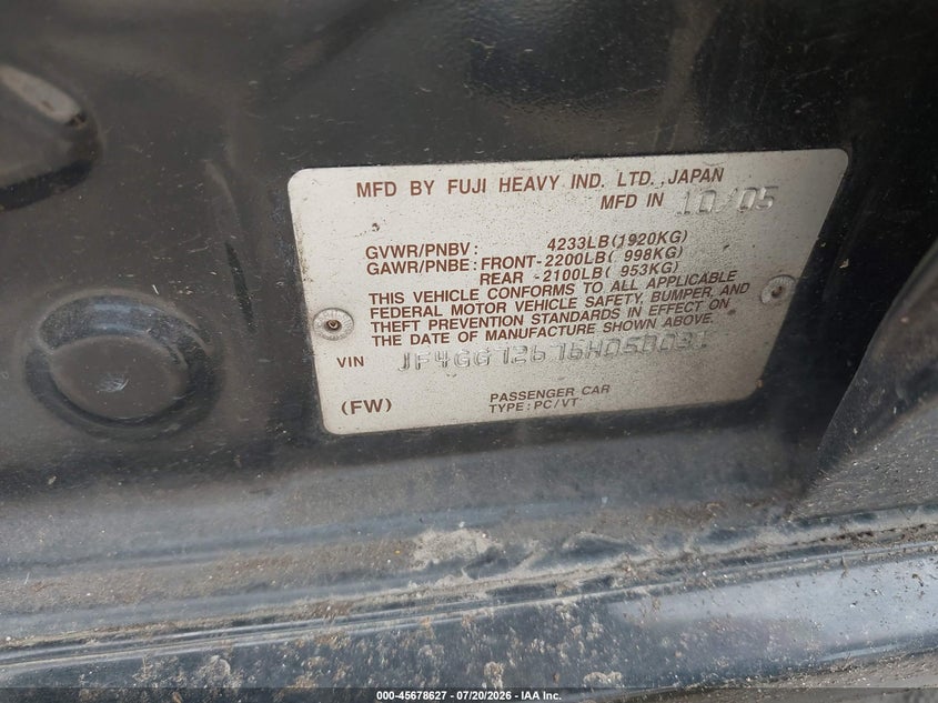 2006 Saab 9-2 VIN JF4GG72676H050031 IAAI salvage auction — NORMAL WEAR, Affidavit In Lieu Of Title - Non-Public (Washington), sold $50 on 2026-07-29 (photo 9)