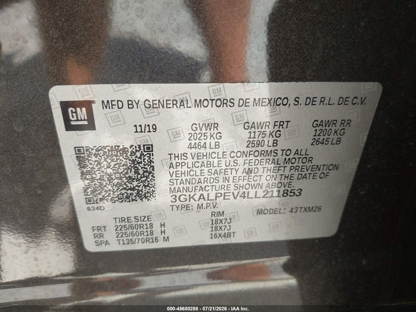 2020 Gmc Terrain VIN 3GKALPEV4LL211853 IAAI salvage auction — FRONT END, Wait Title, sold $4,700 on 2026-09-02 (photo 9)