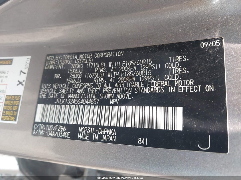 2006 Scion Xb VIN JTLKT324564044857 IAAI salvage auction — NORMAL WEAR, Clear (Massachusetts), sold $625 on 2026-07-28 (photo 9)