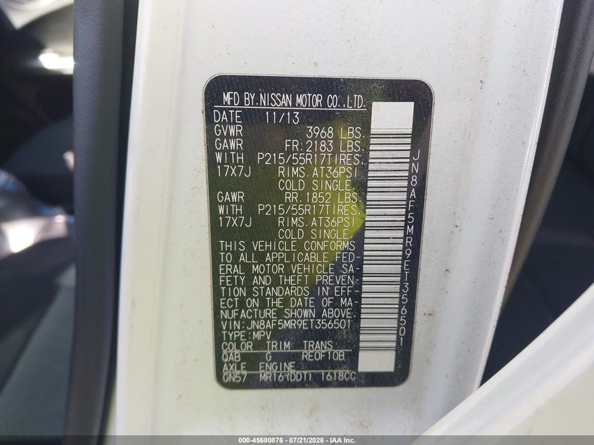 2014 Nissan Juke VIN JN8AF5MR9ET356501 IAAI salvage auction — NORMAL WEAR, Clear (Georgia), sold $1,250 on 2026-07-31 (photo 9)