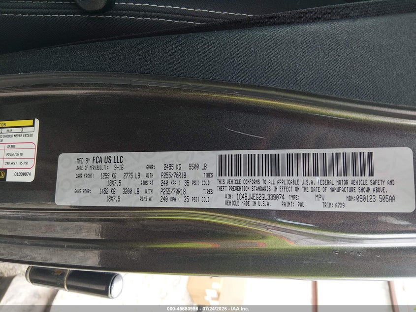 2016 Jeep Wrangler / VIN 1C4BJWEG2GL339074 IAAI salvage auction — FRONT END, Clear (Arkansas), sold $5,200 on 2026-08-08 (photo 9)