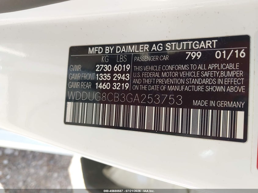 2016 Mercedes-benz S-klasse VIN WDDUG8CB3GA253753 IAAI salvage auction — FRONT END, Wait Title, sold $7,200 on 2026-08-08 (photo 9)