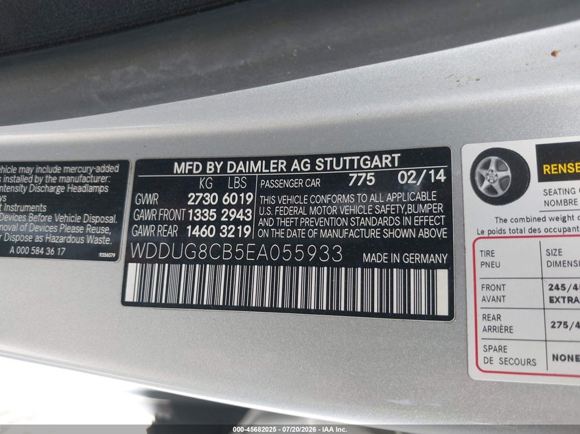 2014 Mercedes-benz S-klasse VIN WDDUG8CB5EA055933 IAAI salvage auction — UNKNOWN, Clear (Indiana), sold $625 on 2026-07-29 (photo 9)