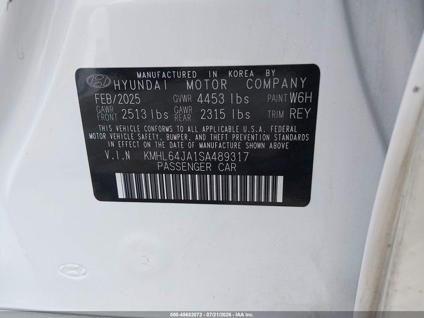 2025 Hyundai Sonata VIN KMHL64JA1SA489317 IAAI salvage auction — SIDE, Salvage Title, sold $8,200 on 2026-08-21 (photo 9)