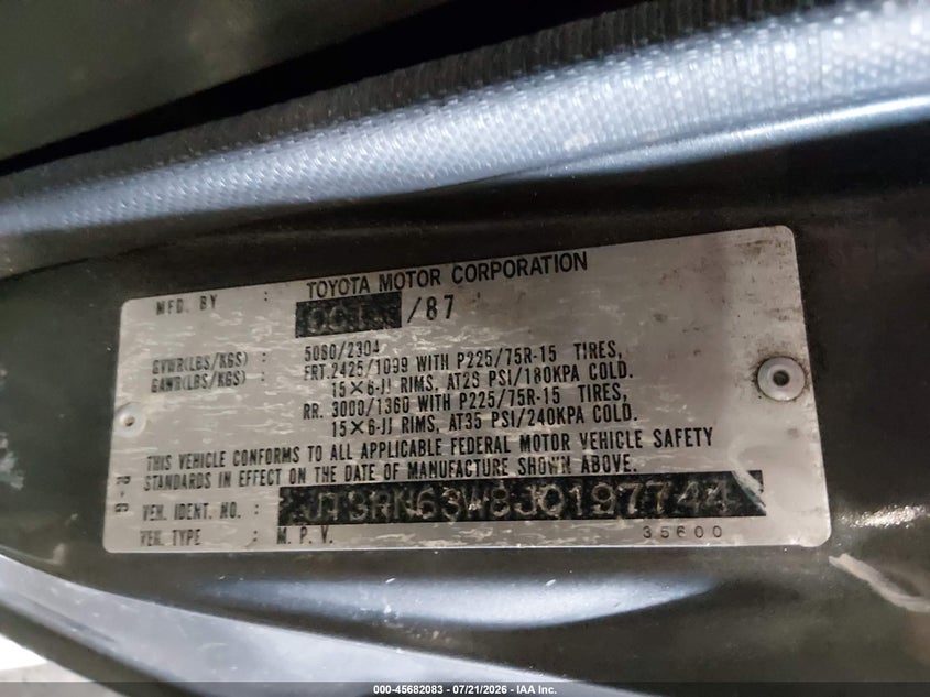 1988 Toyota 4runner VIN JT3RN63W8J0197744 IAAI salvage auction — NORMAL WEAR, Clear (Washington), sold $1,650 on 2026-07-30 (photo 9)