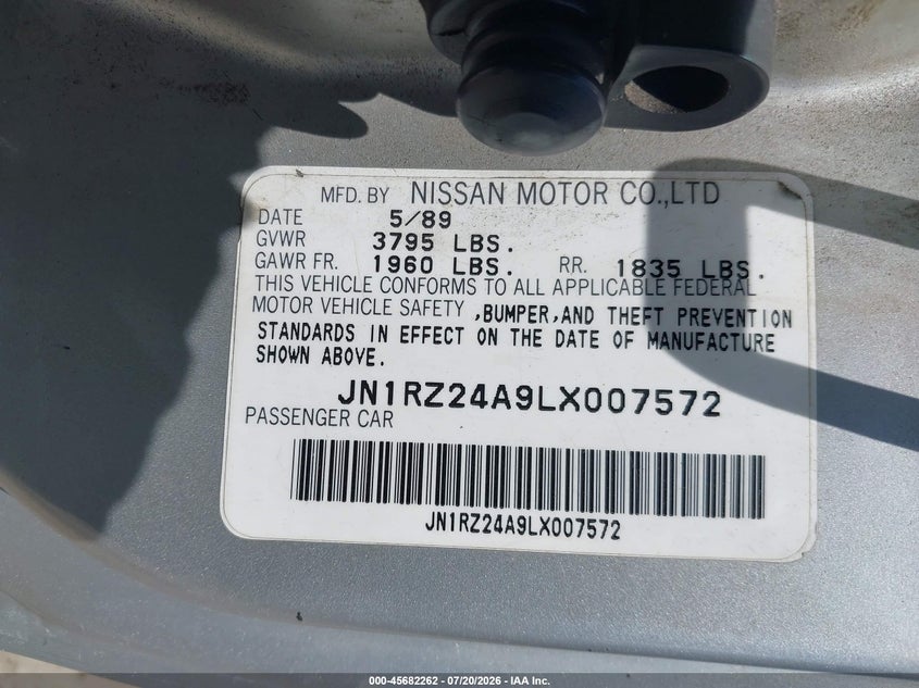 1990 Nissan 300zx VIN JN1RZ24A9LX007572 IAAI salvage auction — UNKNOWN, App For Dup Salv Title - Dealer (California), sold $25 on 2026-07-29 (photo 9)